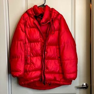 Red Zara Hooded Puffer Coat